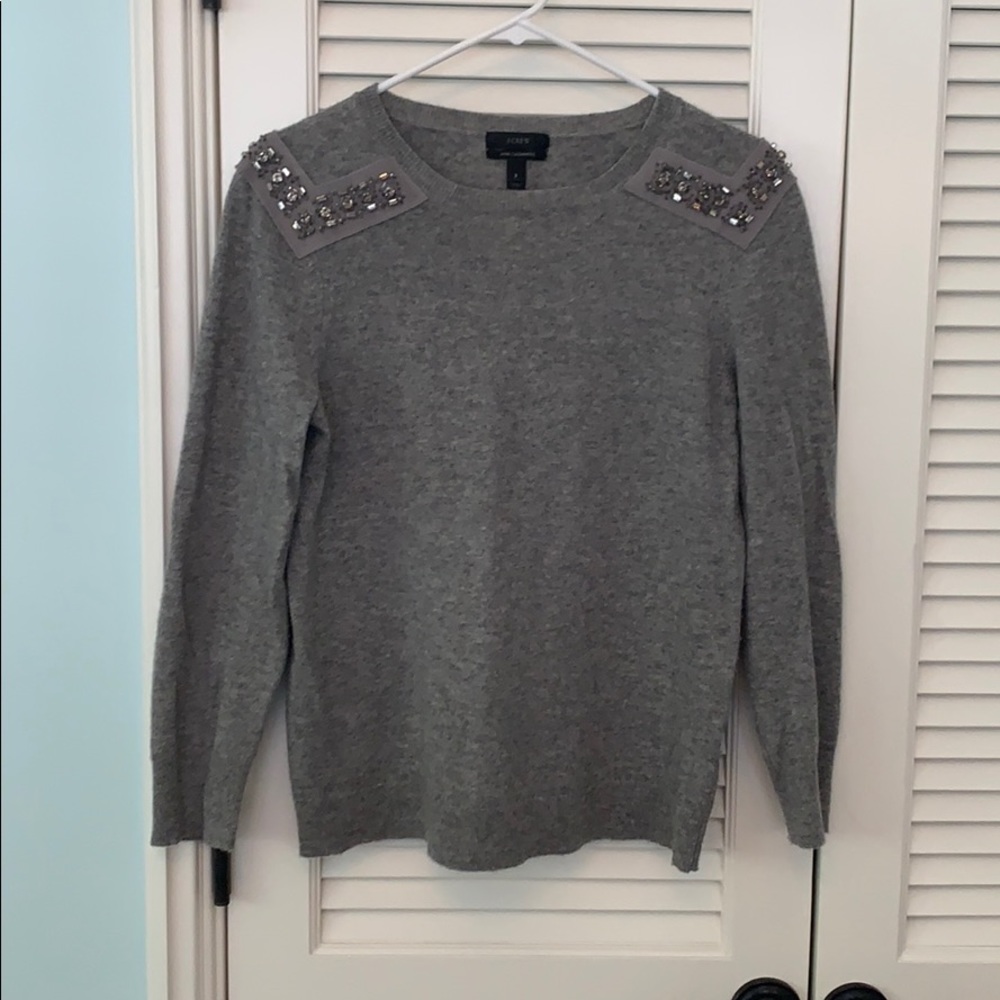 Grey sweater with shoulder bead detailing